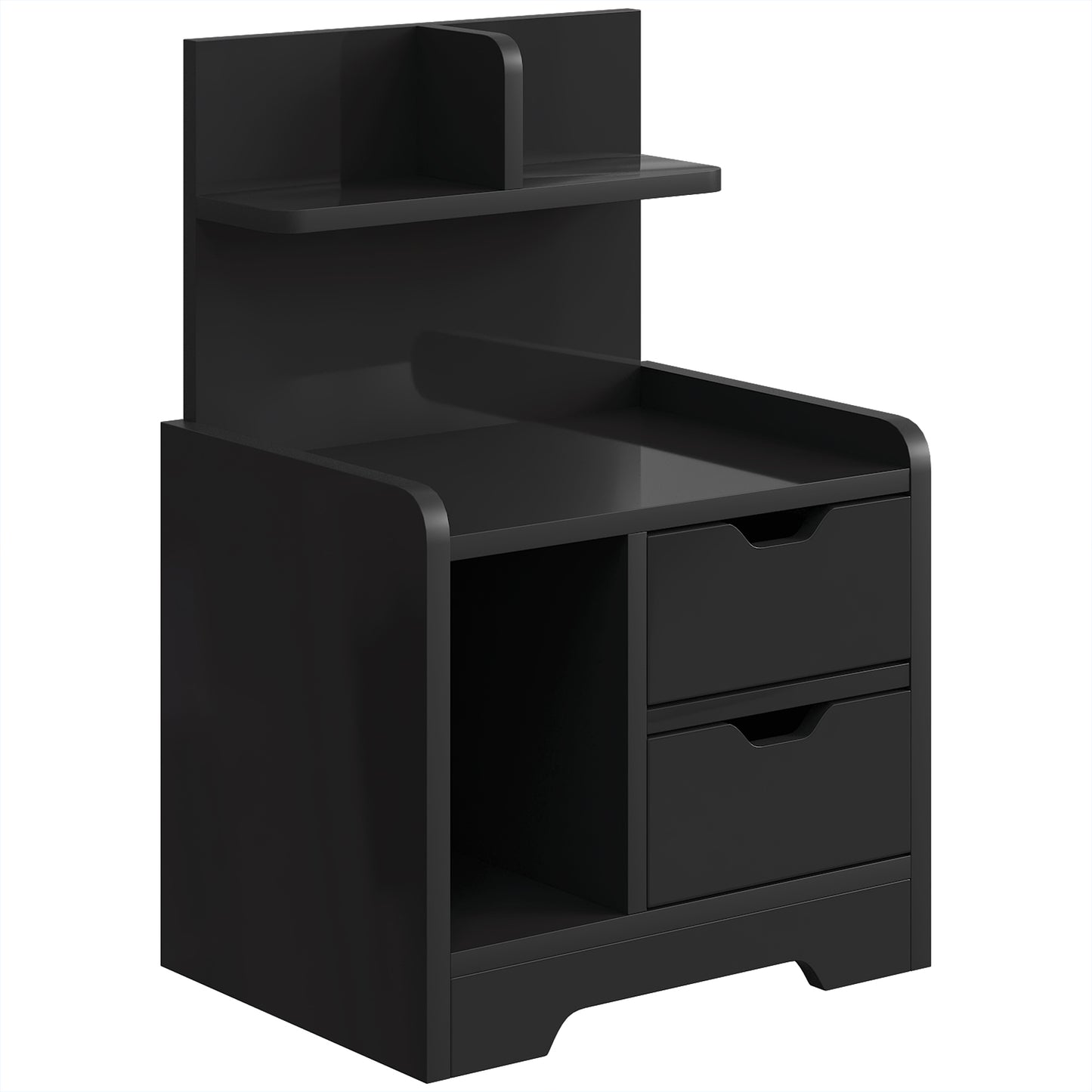 HOMCOM Bedside Table, Small Bedside Cabinet with 2 Drawers and Storage Shelves for Bedroom, Black Wood Effect
