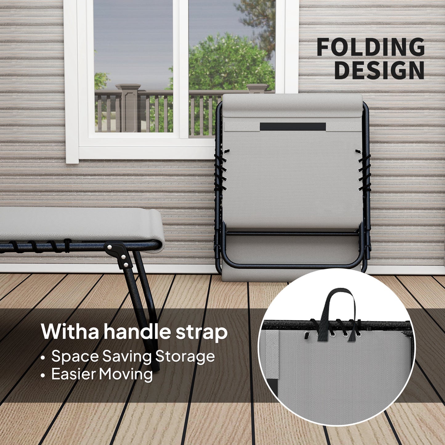 Outsunny Folding Sun Loungers Set of 2, Recliner Garden Chairs w/ Quick Dry Pad, Headrest, Light Grey