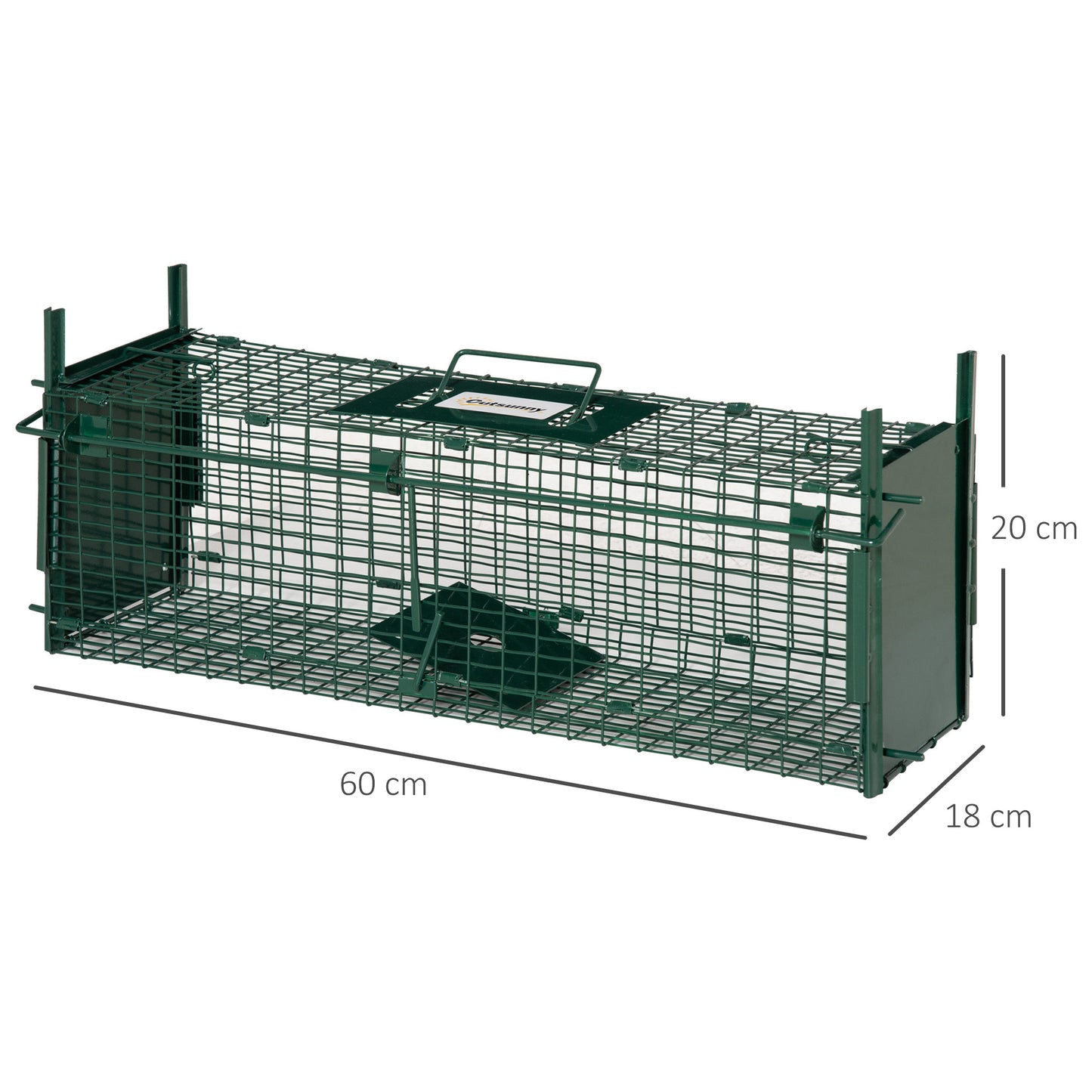 Outsunny Humane Rat & Squirrel Trap, Double Doors, Live Cage for Catch & Release of Mice, Rats, Rodents, Indoor/Outdoor, 60x18x20cm, Green