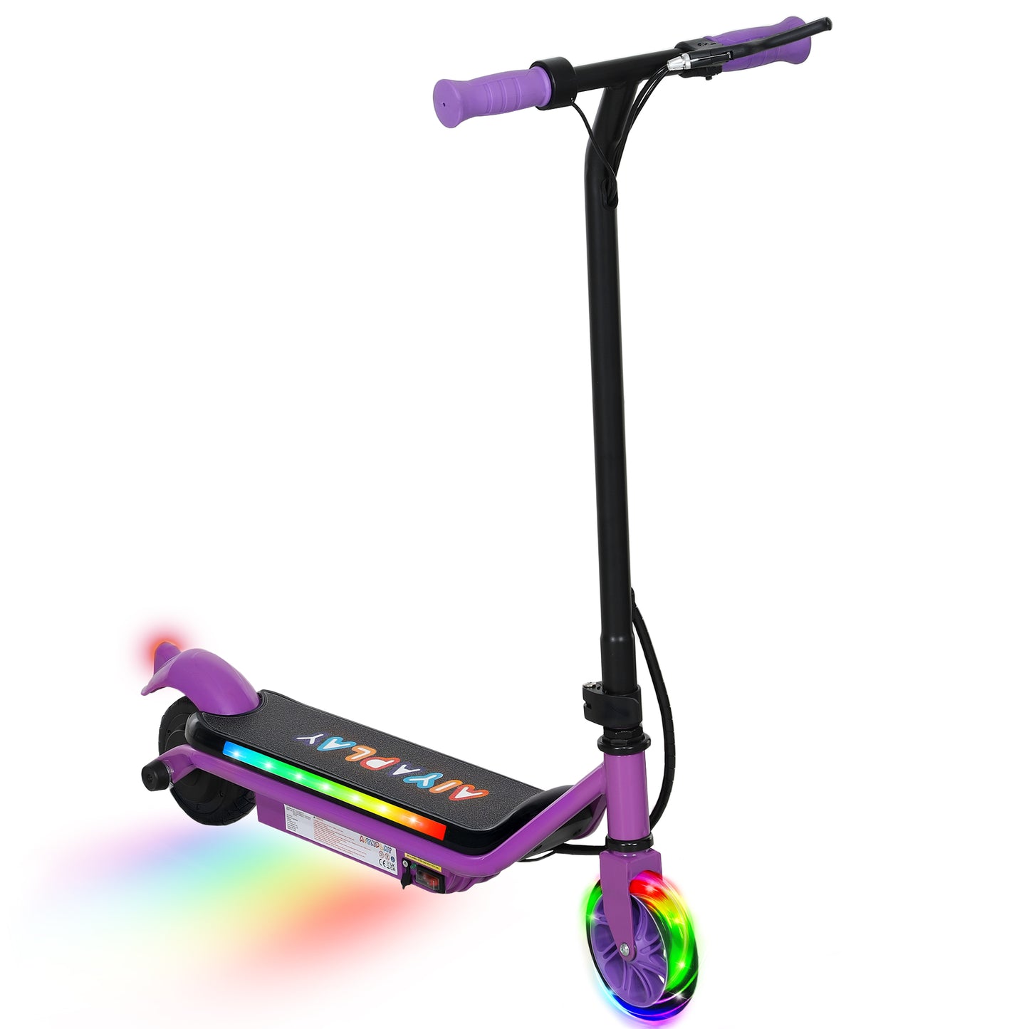 AIYAPLAY Electric Scooter for Kids 6-14, Dual Brakes, Flash Wheel, Colorful Light, Up to 12 KM/H & 10 KM, Purple