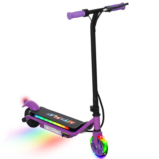 AIYAPLAY Electric Scooter for Kids 6-14, Dual Brakes, Flash Wheel, Colorful Light, Up to 12 KM/H & 10 KM, Purple
