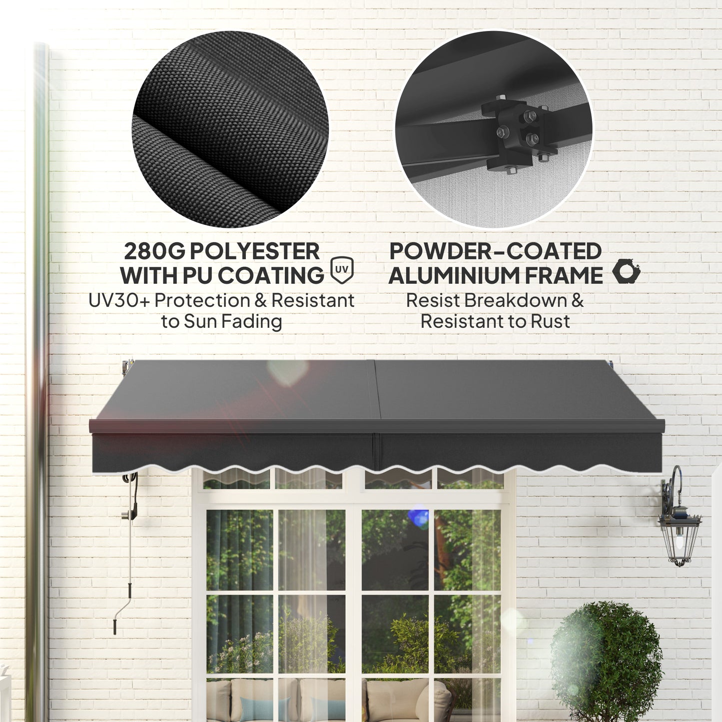 Outsunny Electric Awning, Remote Control, 3x2.5m, Aluminum Frame, DIY Retractable UV30+ Sun Shade Canopy for Patio/Garden, Dark Grey
