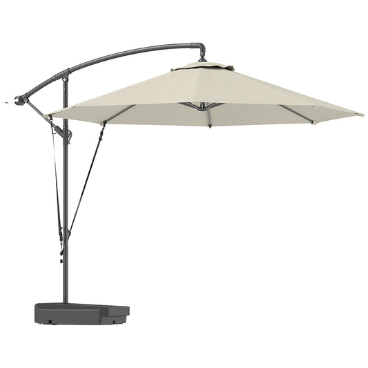 Outsunny Garden Cantilever Parasol with Fillable Base, Wind Strap, Cover, Crank Handle, Tilt, UPF50+, Patio Umbrella, Cream