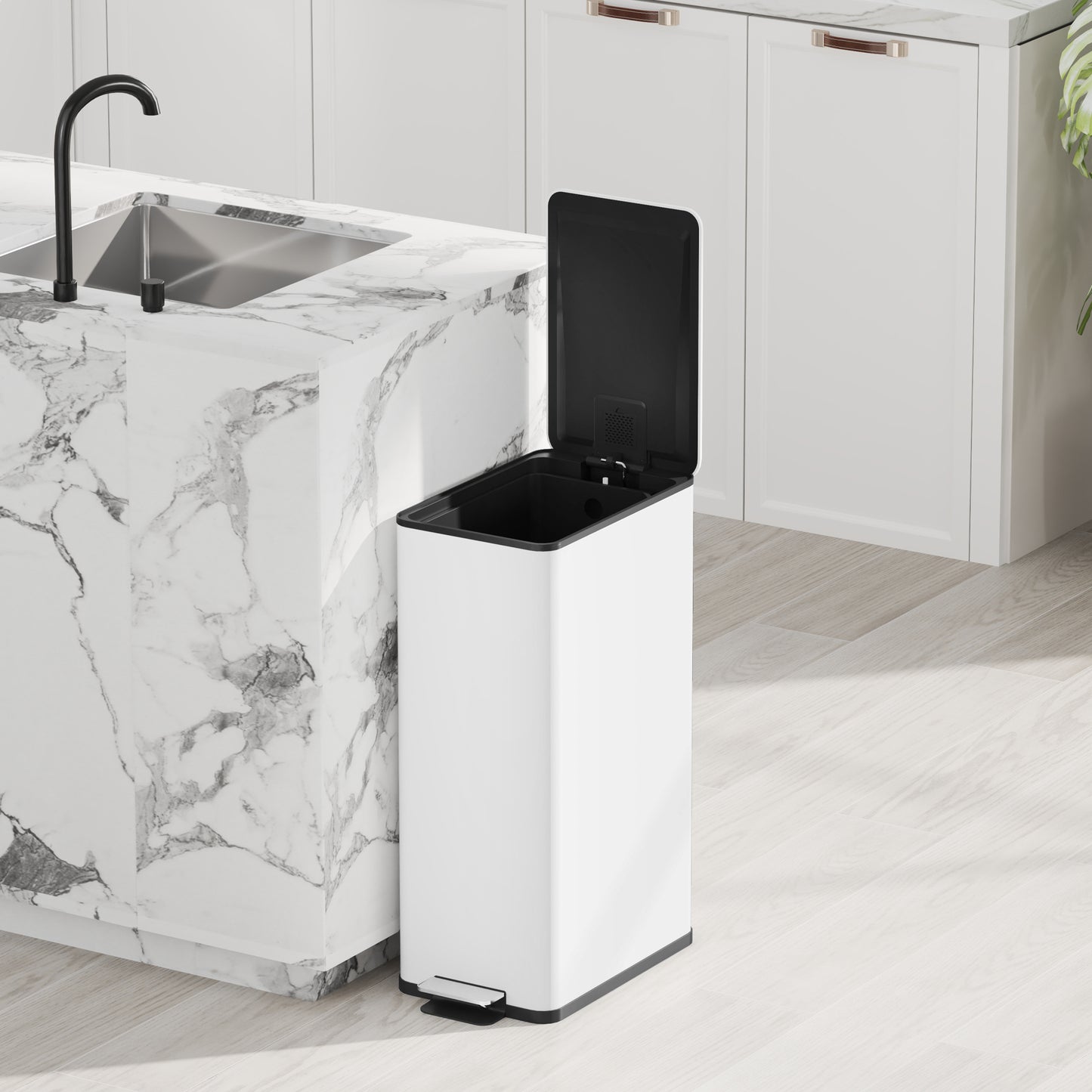 HOMCOM 20L Kitchen Pedal Bin, Slim Stainless Steel Rubbish Bin, Removable Inner Bucket, Soft-Close and Stay-Open Lid, White