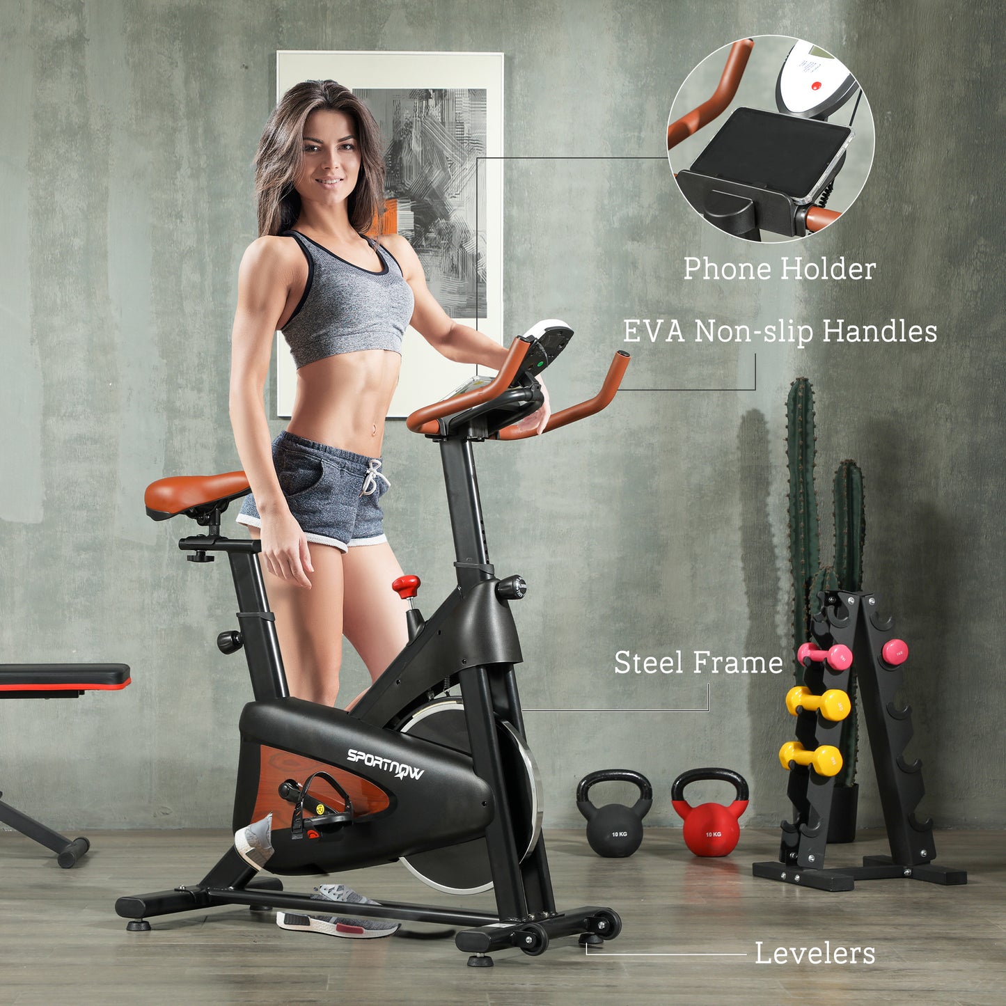 SPORTNOW Indoor Exercise Bike, Quiet Stationary Bike, Stylish Cycling Machine with Adjustable Seat and Resistance