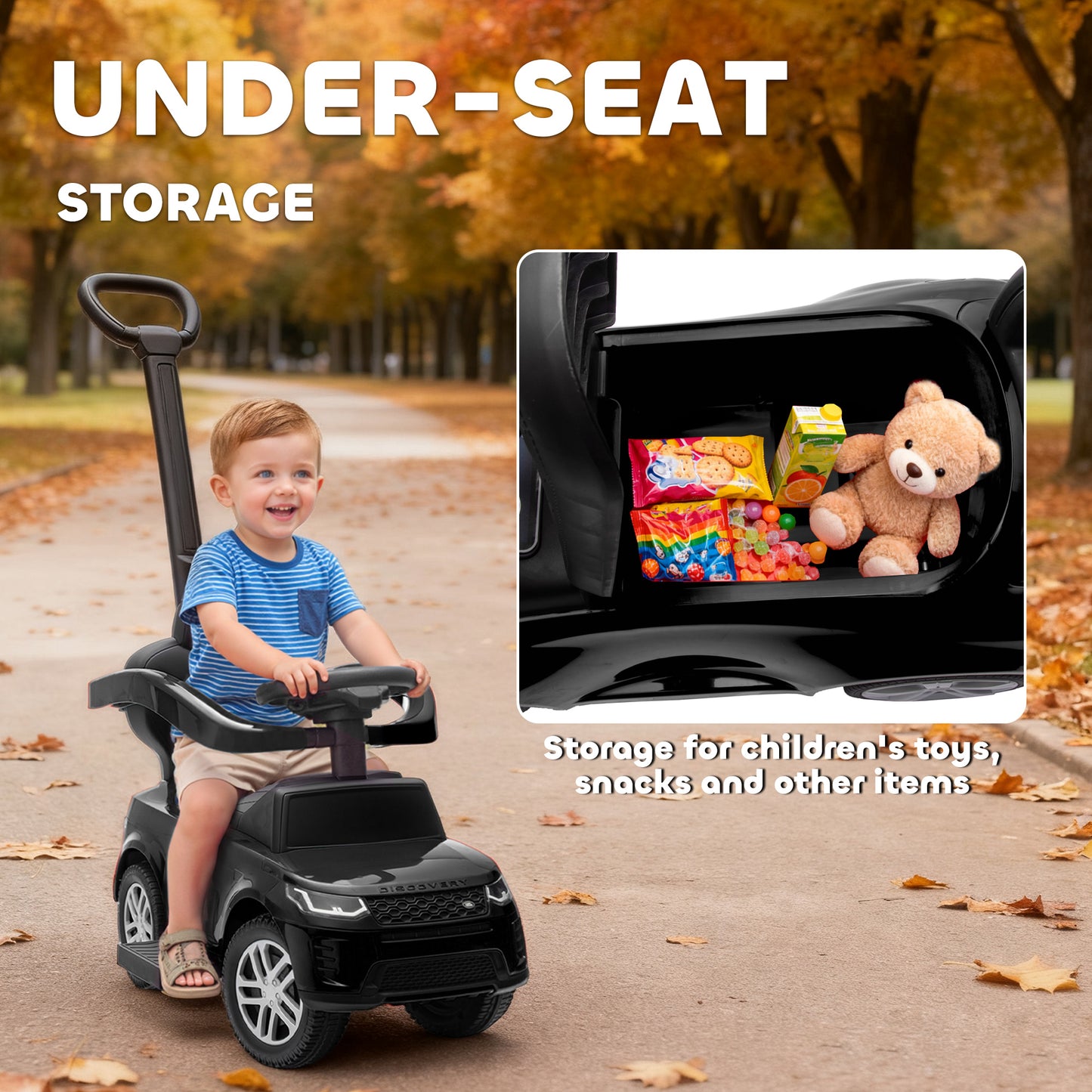 AIYAPLAY LAND ROVER DISCOVERY Licensed Baby Push Car, 2-in-1 Ride on Car with Push Handle and Safety Guardrail, Black