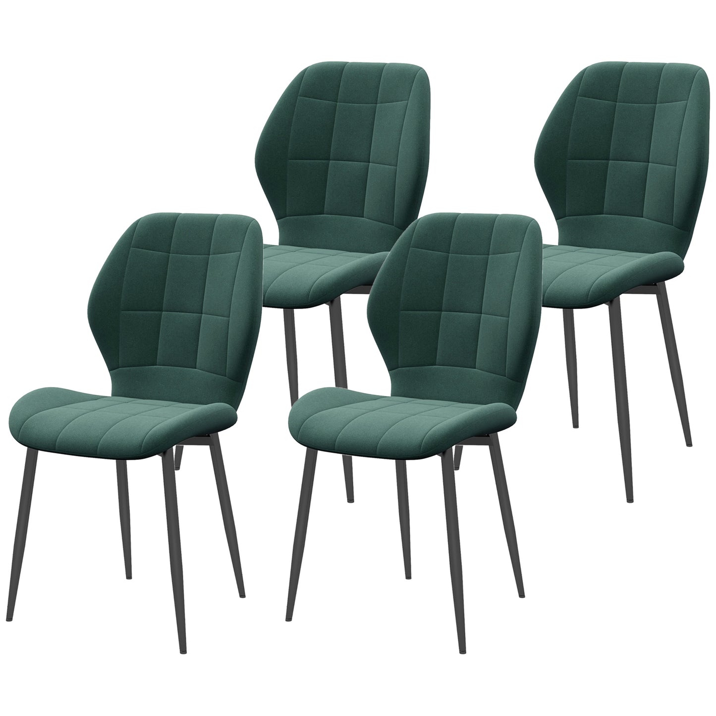 HOMCOM Set of Four Flannel Relaxed Tub Dining Chairs - Green