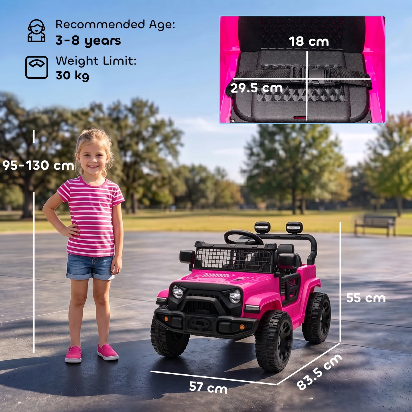 AIYAPLAY 12V Electric Car for Kids with Remote, Dual Motors, Rear Suspension, Soft Start, Music, Lights for 3-8 Years, Pink
