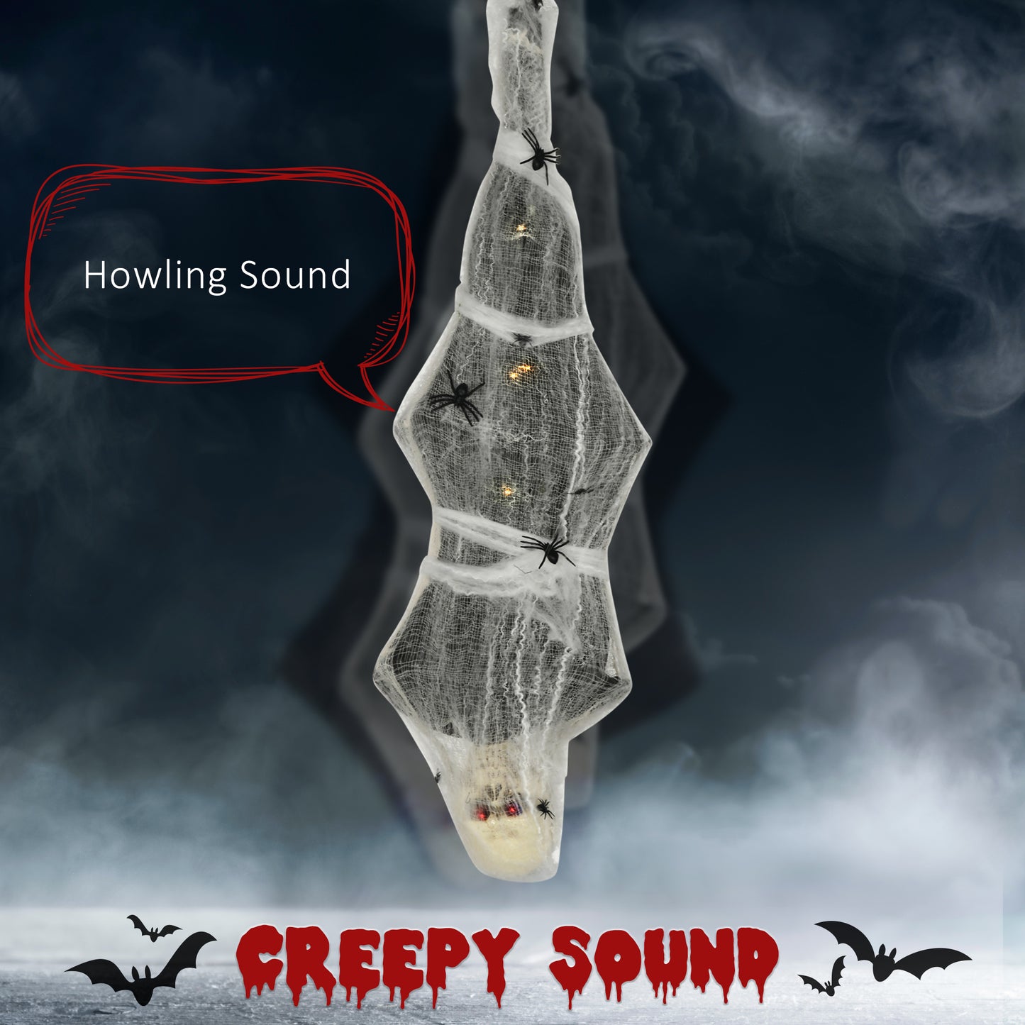 HOMCOM 4.7ft Outdoor Halloween Hanging Mummy with Sound, Motion Activation, Light-Up Eyes, Posable Arms, Moving Body, Spider Web - Life Size, White