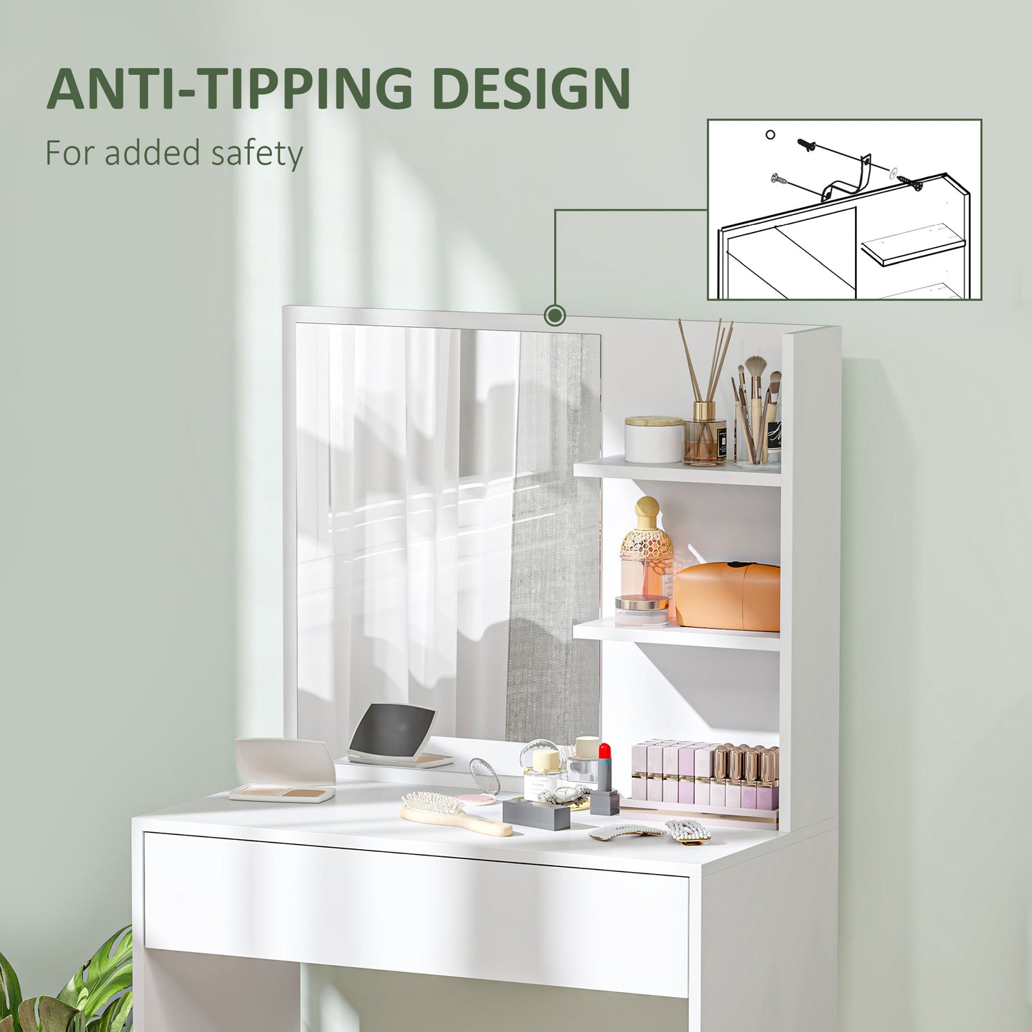 HOMCOM Dressing Table with Mirror and Storage - White