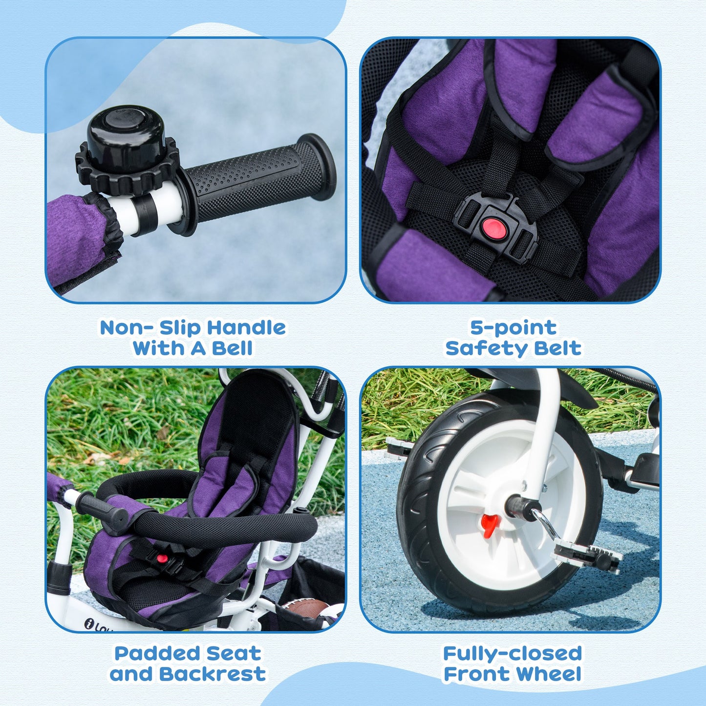 HOMCOM 4 in 1 Kids Trike Push Bike Purple