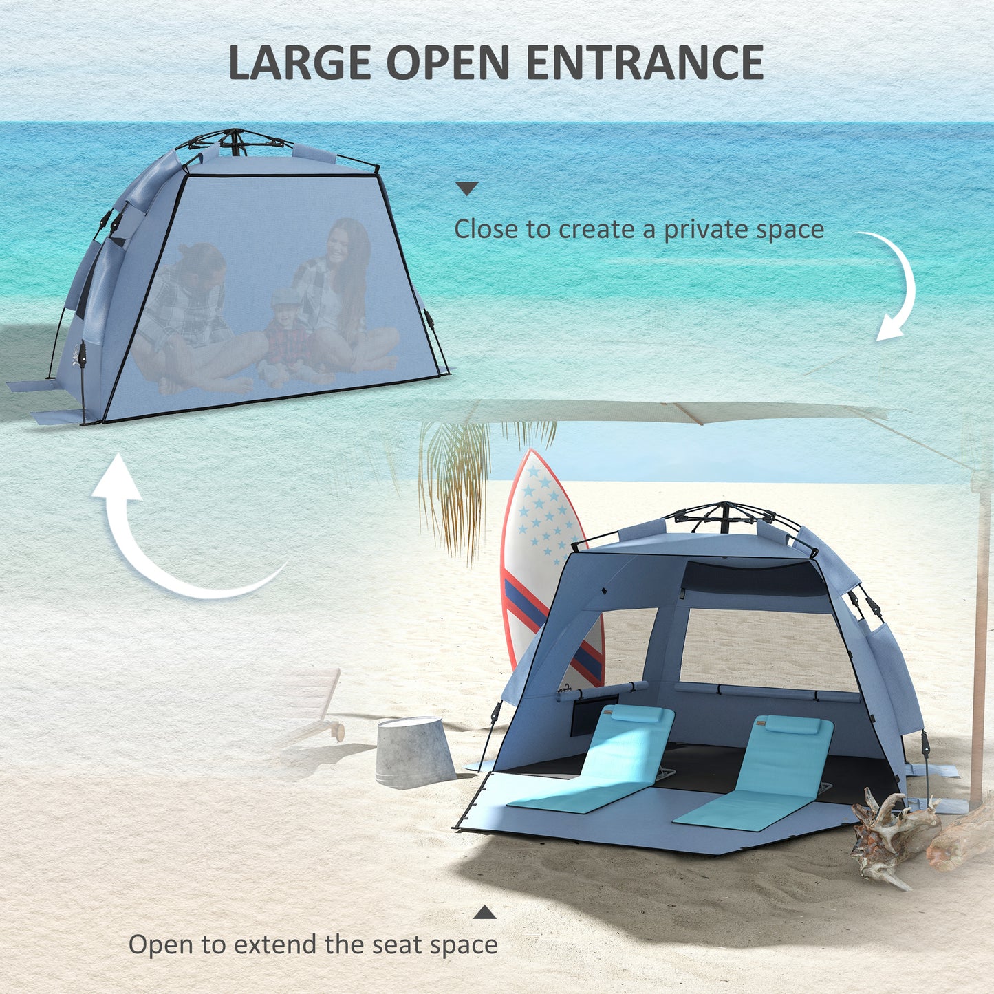 Outsunny 2-3 Person Pop Up Beach Tent Carry Bag Light Blue