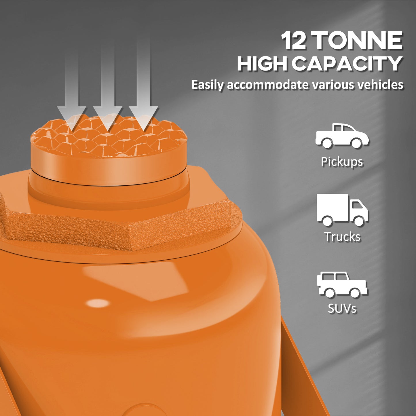 HOMCOM 12 Tonne Hydraulic Bottle Jack, 19-37 cm Lift Range, Heavy Duty with Saddle & 3-Section Handle for Cars & Trucks, Orange