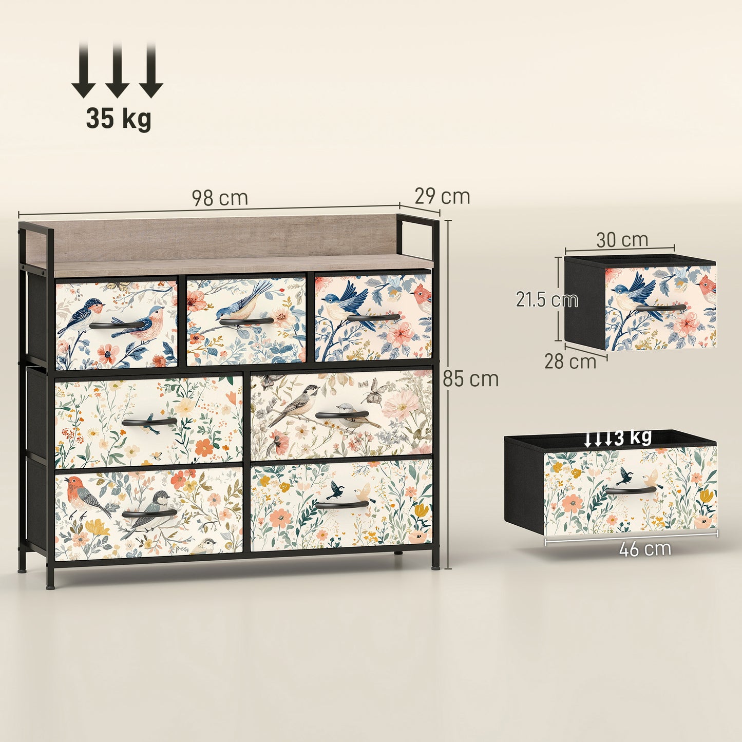 HOMCOM 7-Drawer Chest of Drawers - White