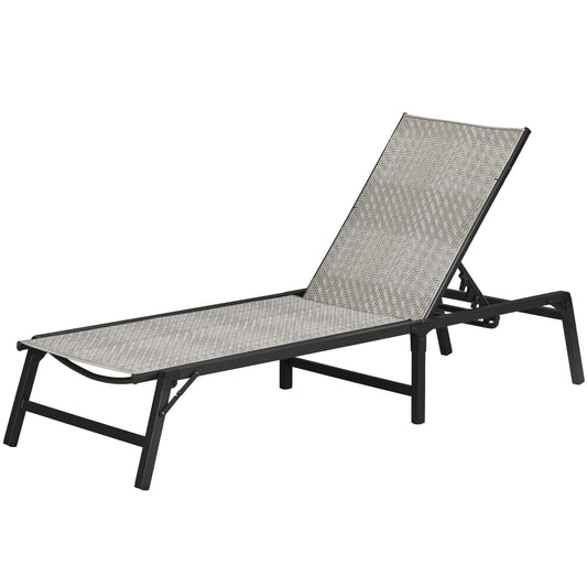 Outsunny Foldable Rattan Sun Lounger with 5-Level Adjust Backrest Recliner Chair Mixed Grey