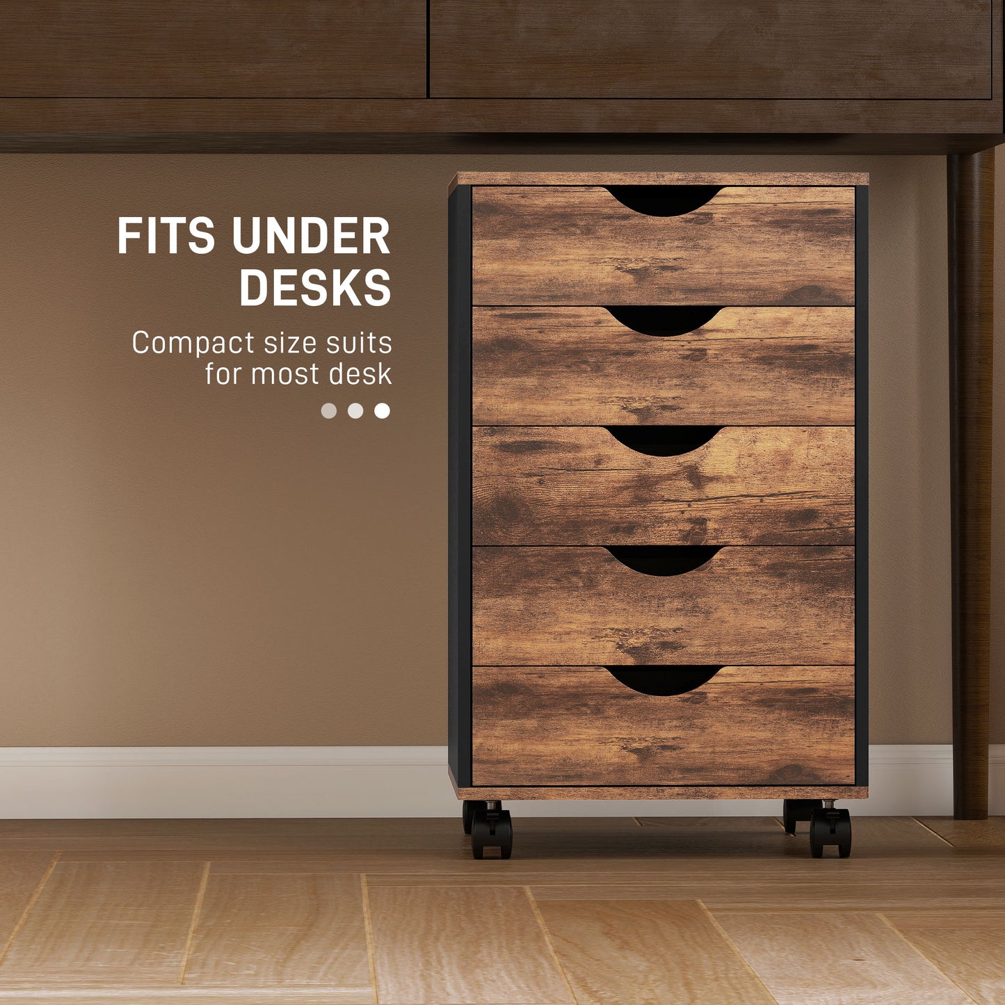 HOMCOM Five-Drawer Filing Cabinet - Rustic Brown