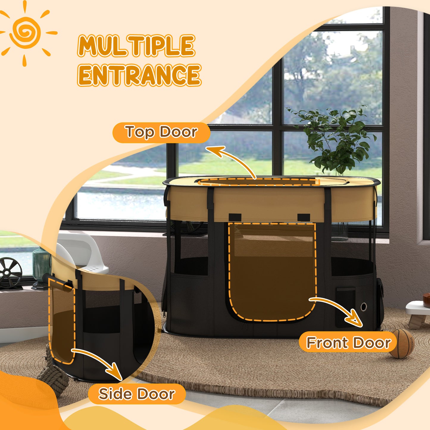 PawHut Foldable Dog Pen with Storage Bag for Indoor/Outdoor Use Yellow - Medium