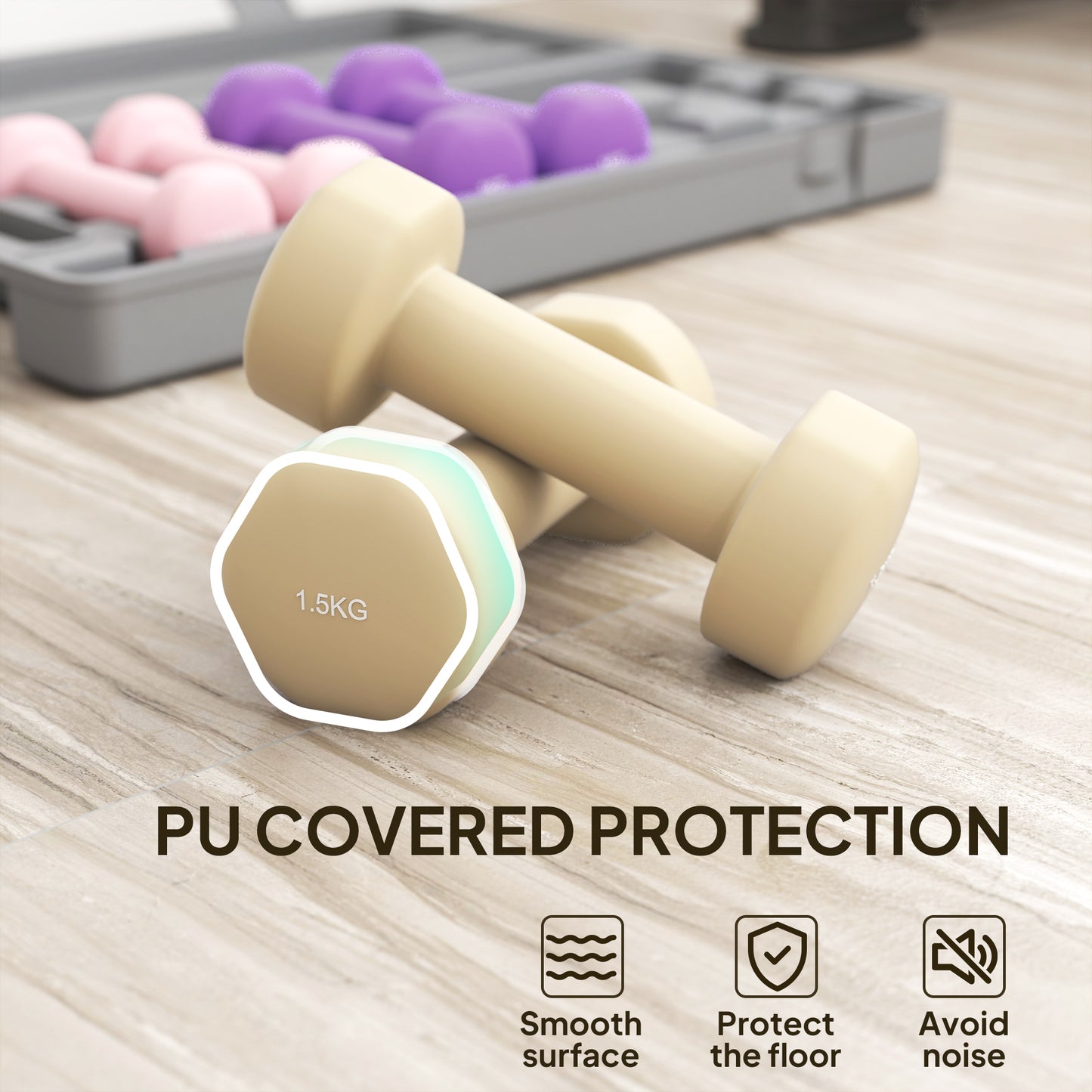 HOMCOM 6Kg Dumbbell Set, Fitness Weight Set for Men and Women, Home Gym Workout, Pink, Purple, Brown
