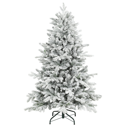HOMCOM 5ft Flocked Christmas Tree with Hinged Realistic Tips, Wide Shape