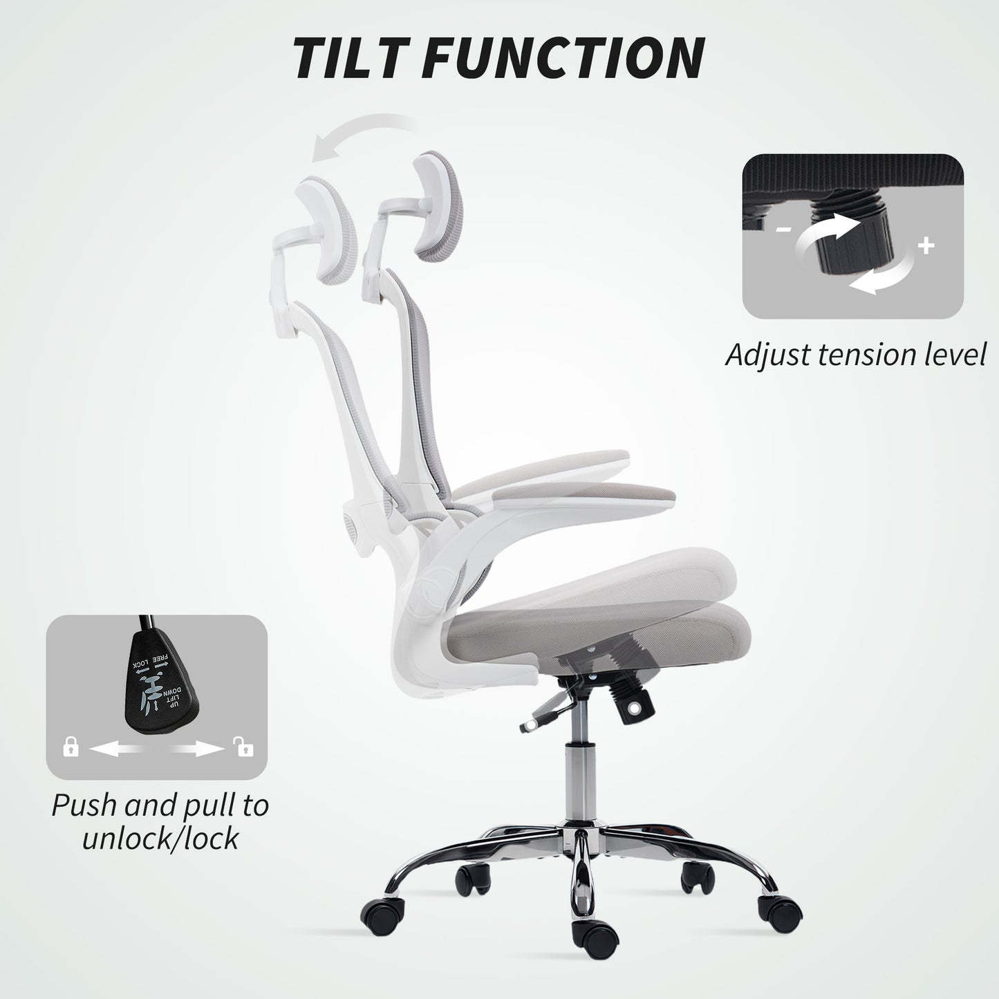 HOMCOM Mesh Back Office Chair, with Lumbar Support - Grey