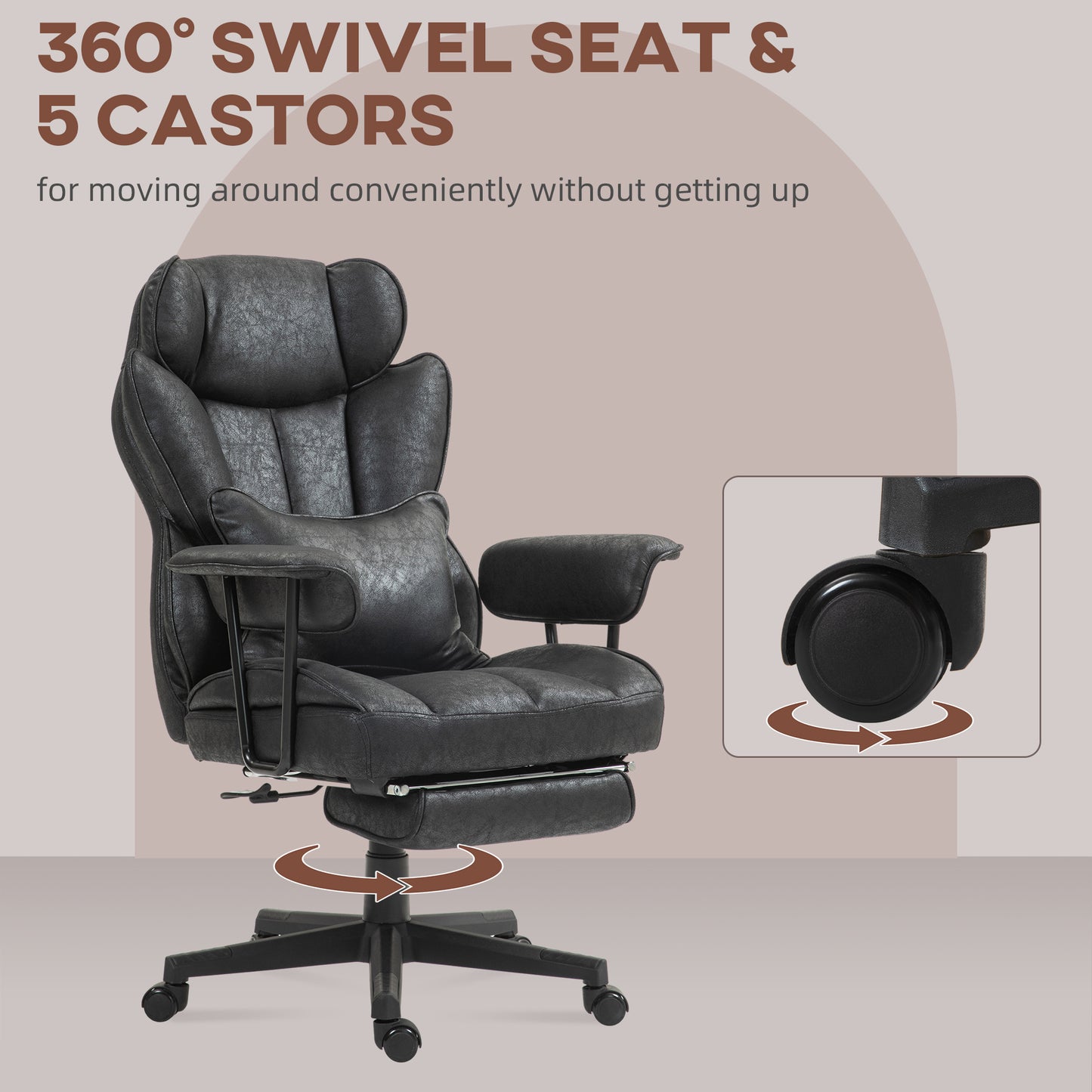HOMCOM Massage Office Chair with 6 Point Massage and Heat, Desk Chair with Footrest, Reclining Backrest, Swivel Wheels, Adjustable Height, Black