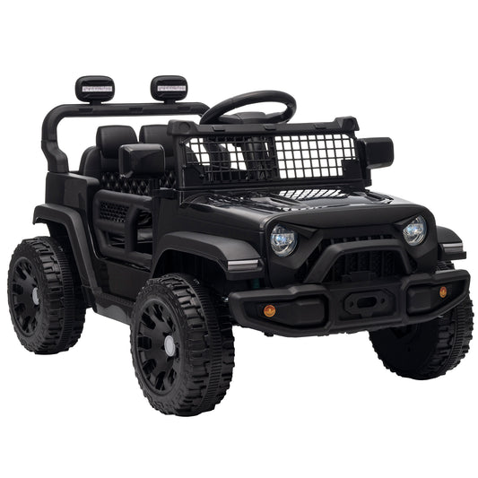 AIYAPLAY 12V Electric Car for Kids with Remote, Dual Motors, Rear Suspension, Soft Start, Music, Lights for 3-8 Years, Black