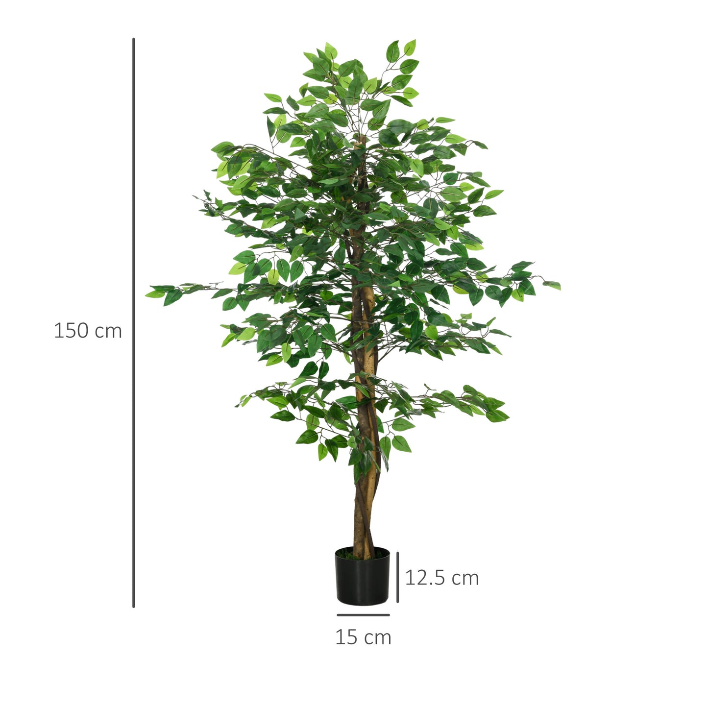 HOMCOM 150cm Artificial Tree, Indoor Outdoor Fake Ficus with Pot for Home Office Living Room Decor