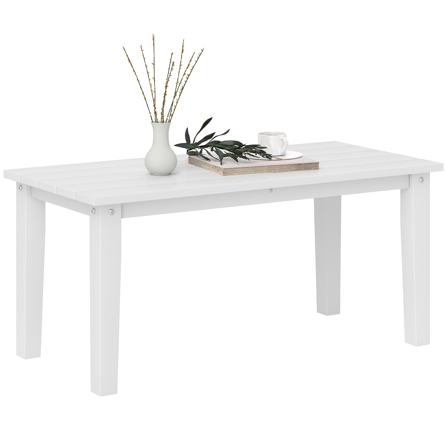 Outsunny Outdoor Garden Coffee Table, All-Weather HDPE with Slatted Top for Patio/Balcony, 91x44x42 cm, White
