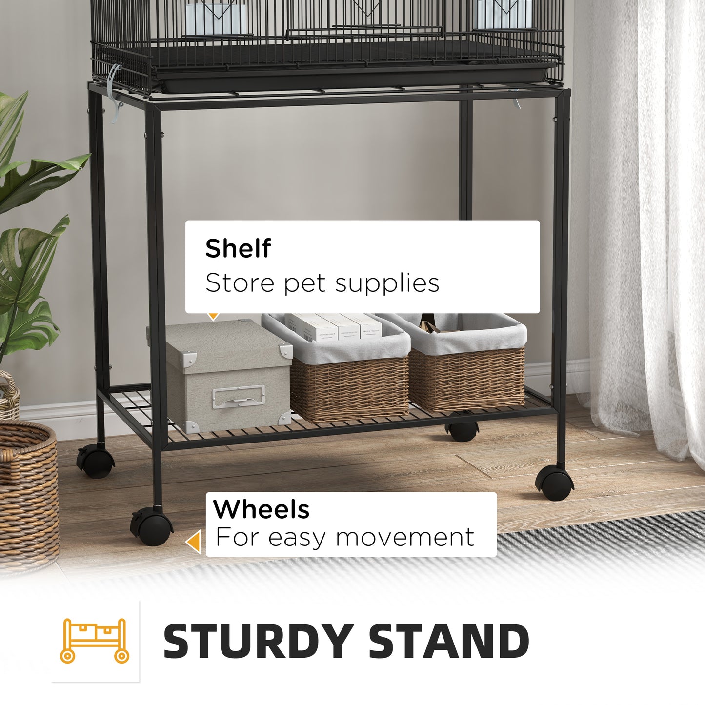 PawHut Two-Tier Bird Cage on Wheels with Stand for Small Birds