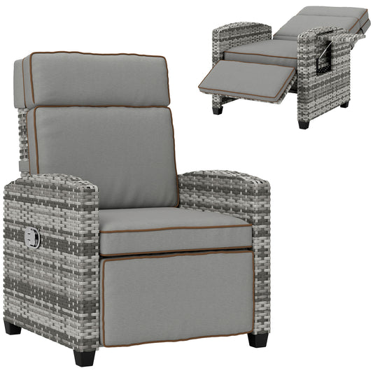 Outsunny 145° Reclining Rattan Armchair, with Footrest - Mixed Grey/Grey
