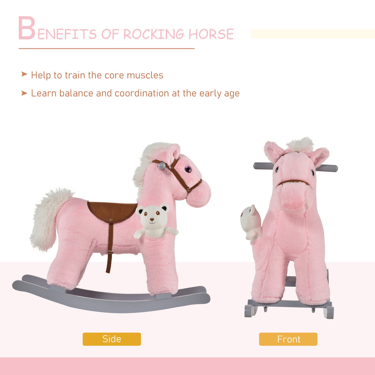 HOMCOM Kids Plush Ride-On Rocking Horse w/ Plush Toy Animal Sounds for 18-36M
