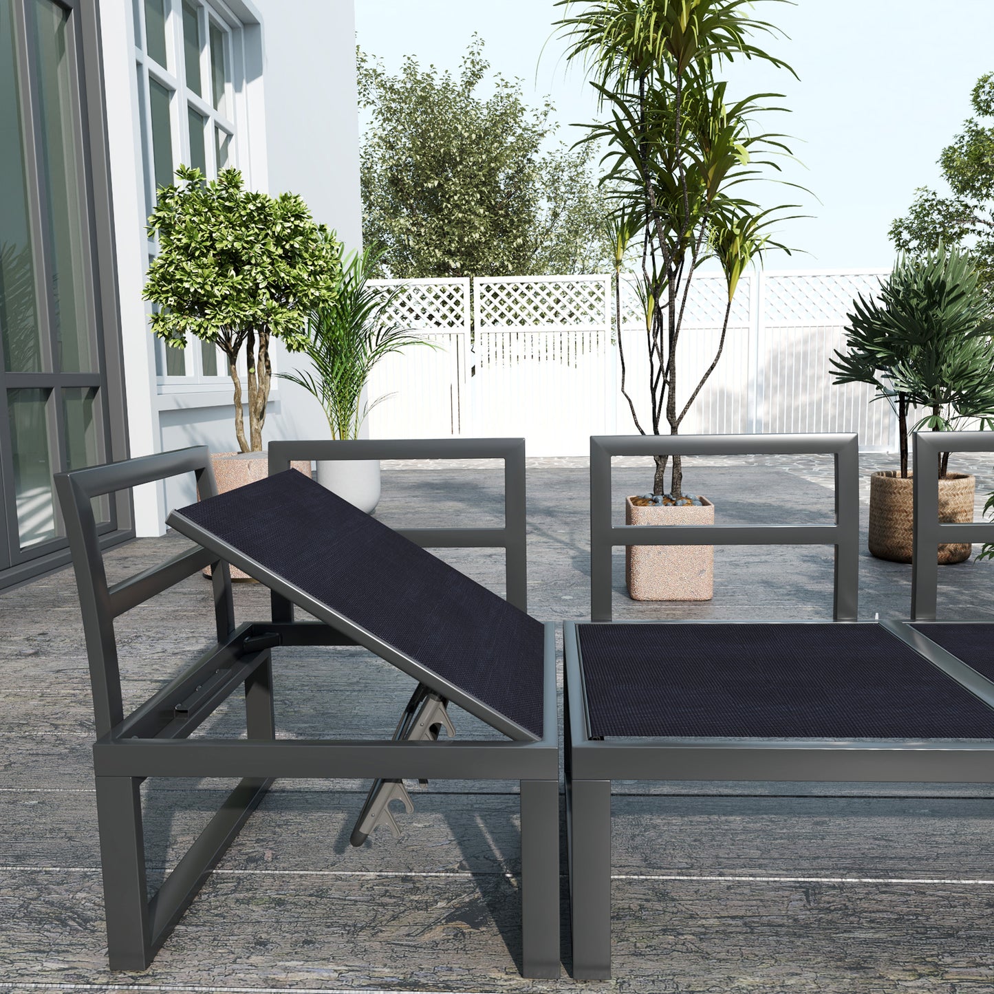 Outsunny 4-Piece Patio Set: 5-Level Recline Corner Sofa, Cushions, Wood Grain Table, Black Frame, Light Grey