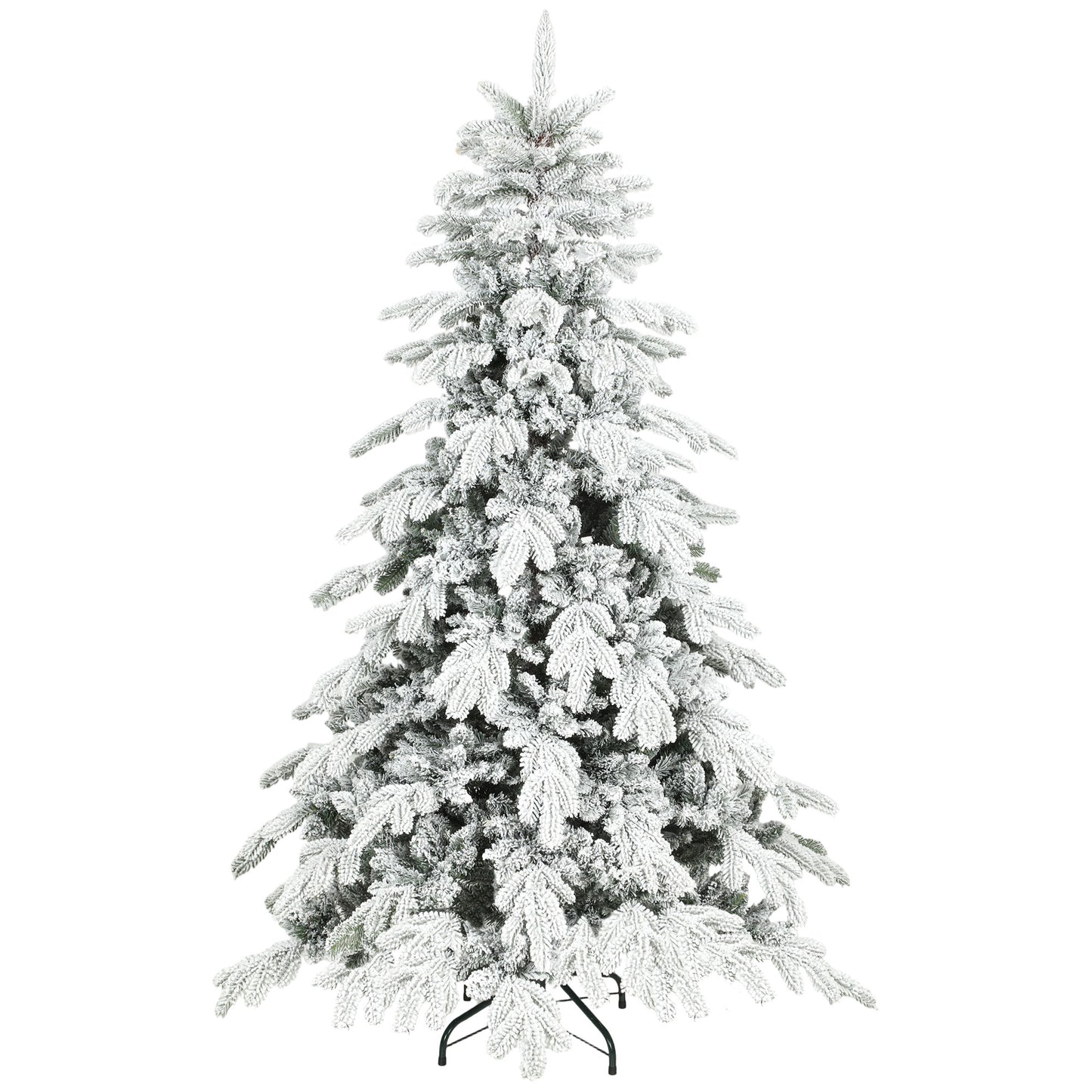 HOMCOM 6ft Super Flocked Christmas Tree - Green/White