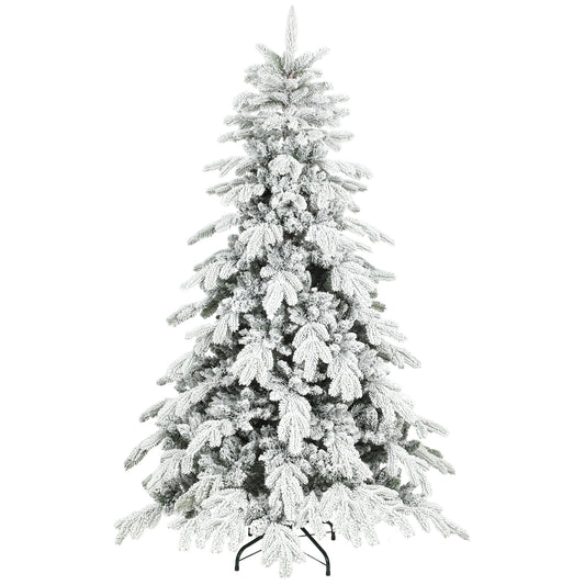 HOMCOM 6ft Super Flocked Christmas Tree - Green/White