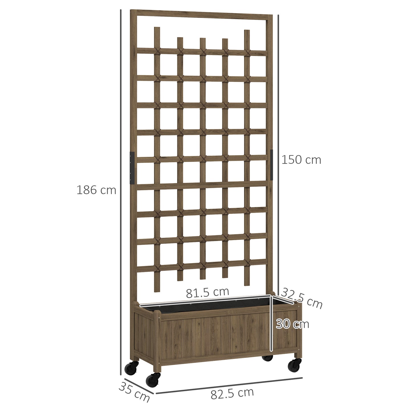 Outsunny Wooden Trellis Planter, Raised Garden Bed with Wheels, to Climb and Grow Vegetables, Herbs and Flowers, Brown