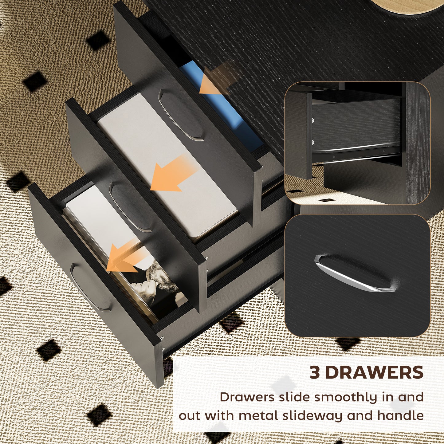 HOMCOM Computer Desk with Shelves & Drawers Black