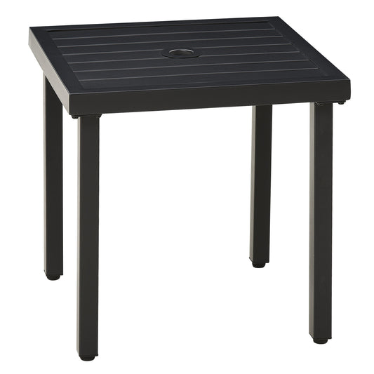 Outsunny Garden Side Table End Table Patio Coffee Table with Umbrella Hole Steel Frame for Balcony Black