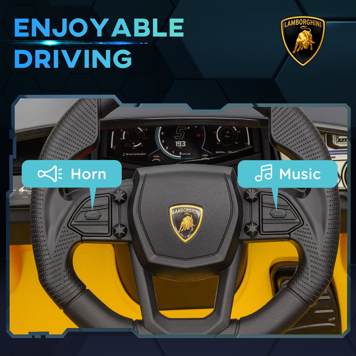 AIYAPLAY Lamborghini Revuelto Licensed 12V Ride on Car w/ Butterfly Doors Training Wheels, Suspension, Remote Control Yellow