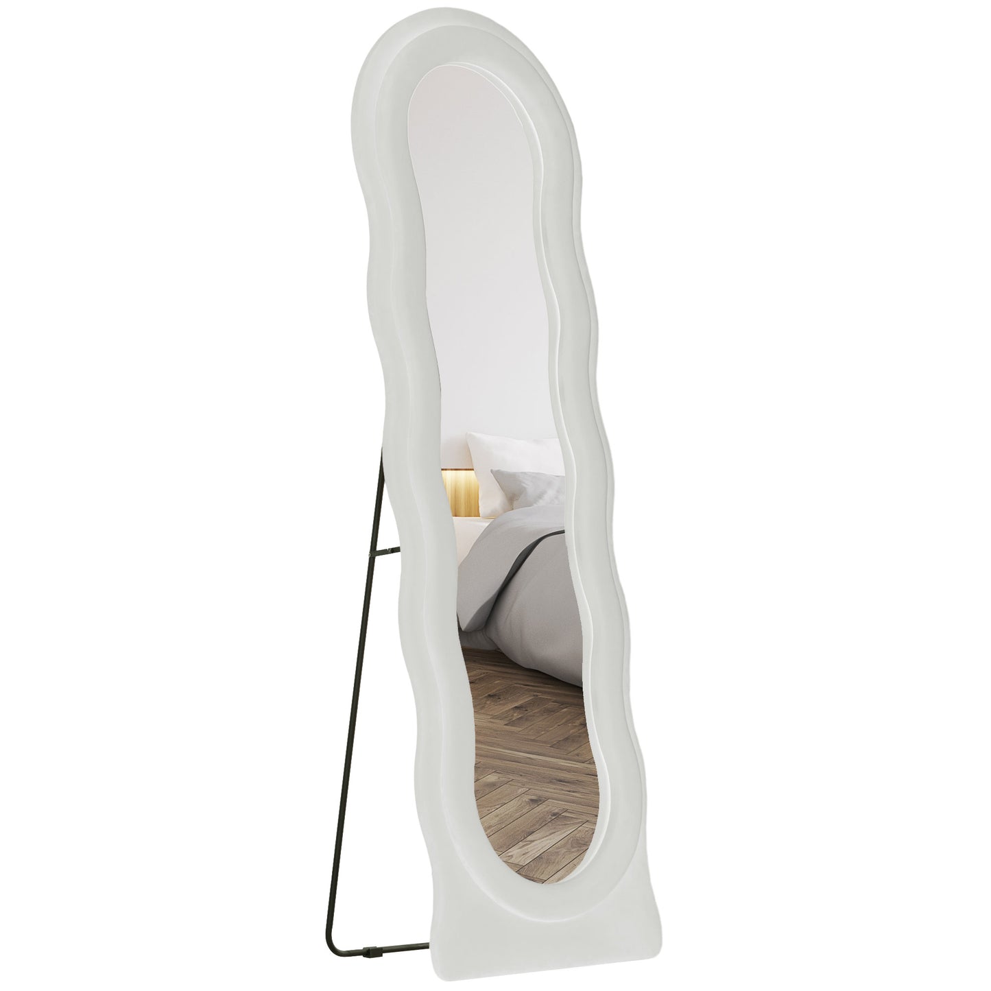 HOMCOM Wavy Velvet-Feel Ripple Full Length Mirror - White