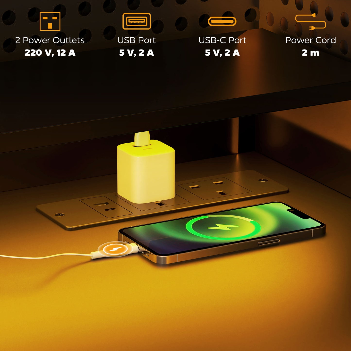 HOMCOM Reversible Computer Desk with LED, Power Outlets, Monitor Stand, Keyboard Tray, Storage Shelves, 120x55cm. Industrial Office Desk, Black