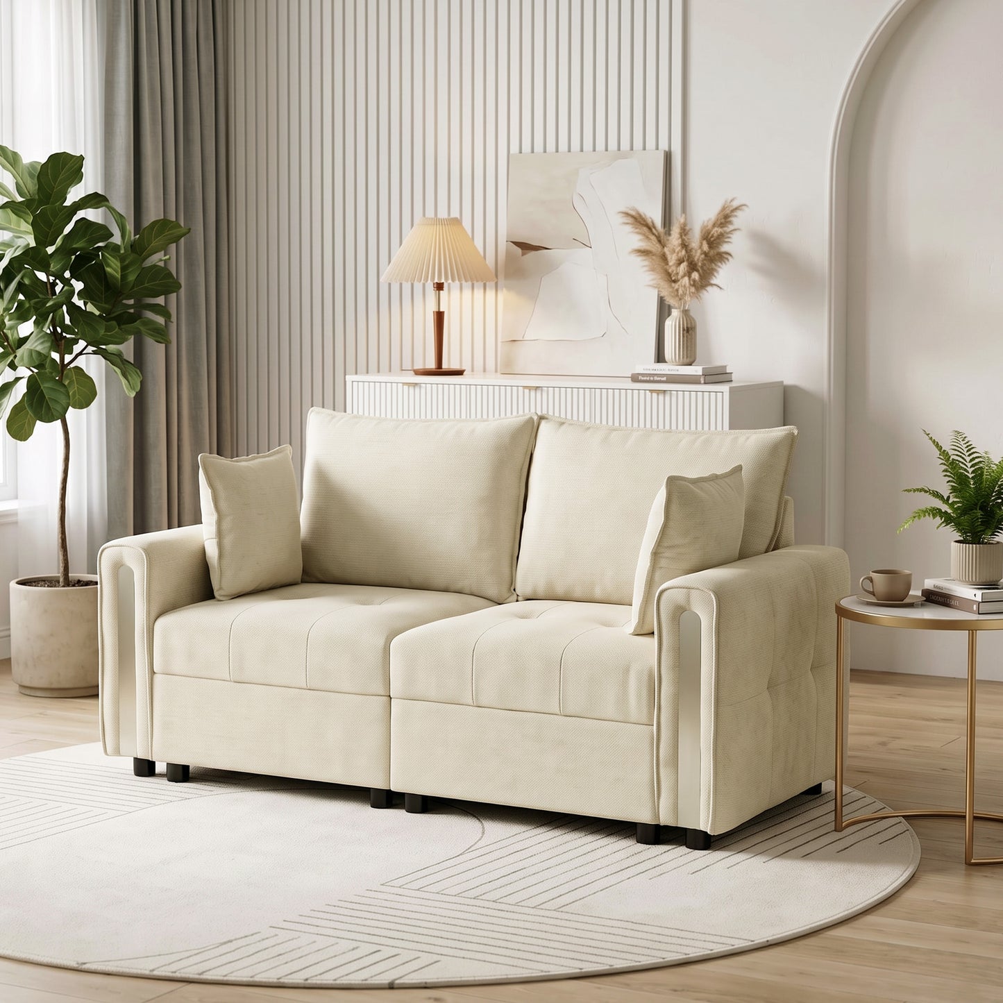 HOMCOM 2 Seater Sofa with Lift-Up Storage, 168 cm Comfy Velvet Small Couch with Wide Deep Seat Beige