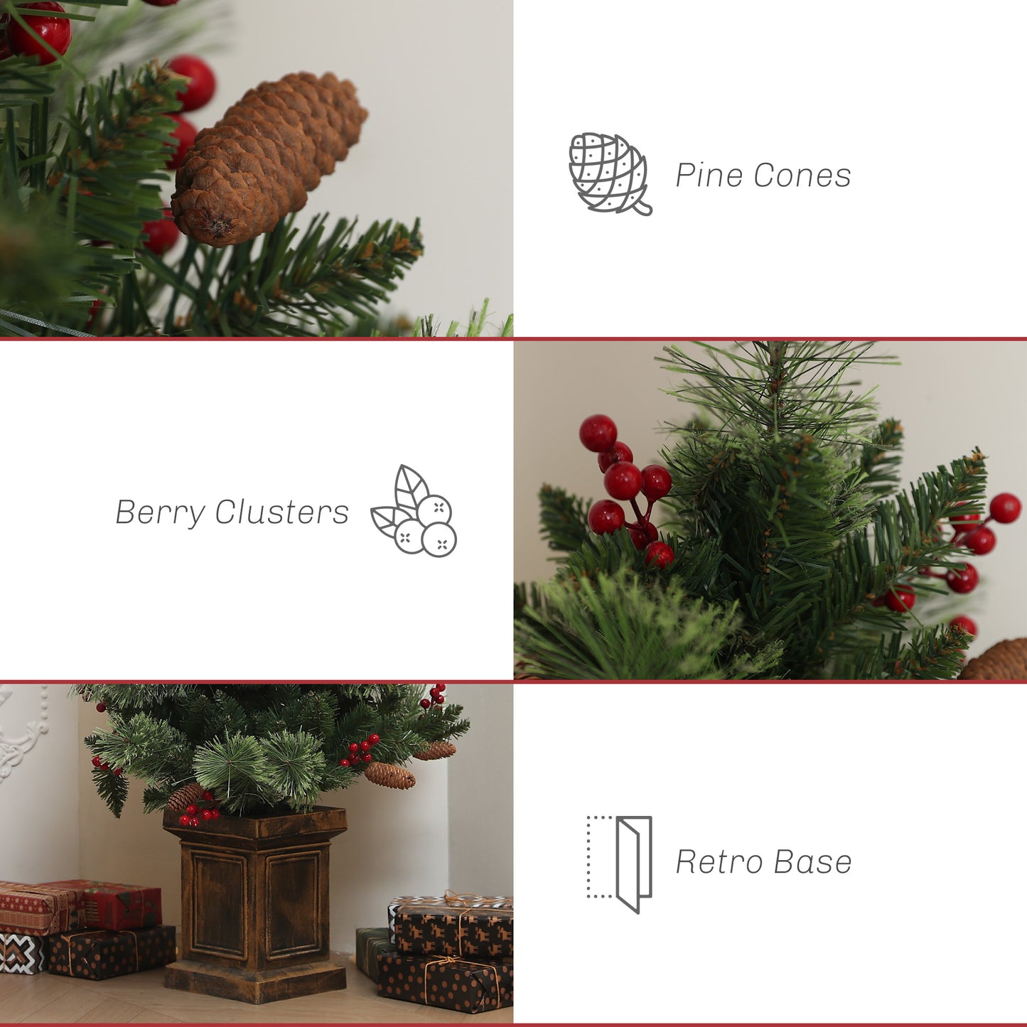 HOMCOM 1.2m/4ft Artificial Christmas Tree with 100 Warm White LED Lights Green