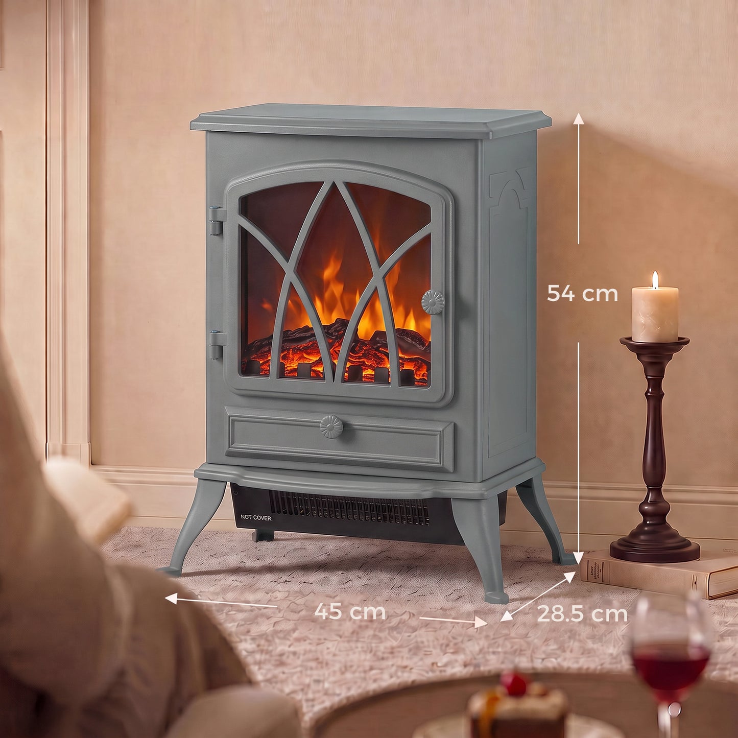 HOMCOM 1kW-2kW Vintage Electric Fireplace Heater - Grey