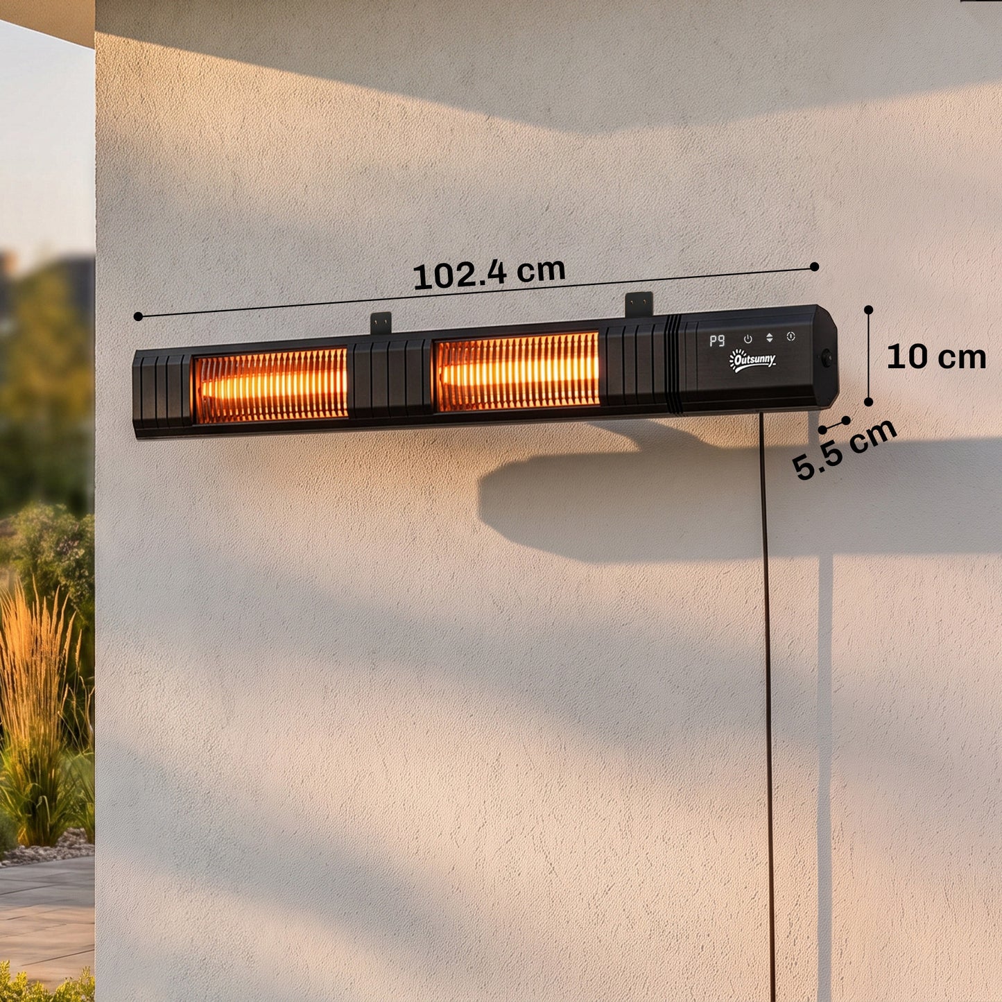 Outsunny 3000 W Electric Infrared Patio Heater, Wall Mounted IP65 Garden Heater with 9 Heat Settings, 24 H Timer, Black