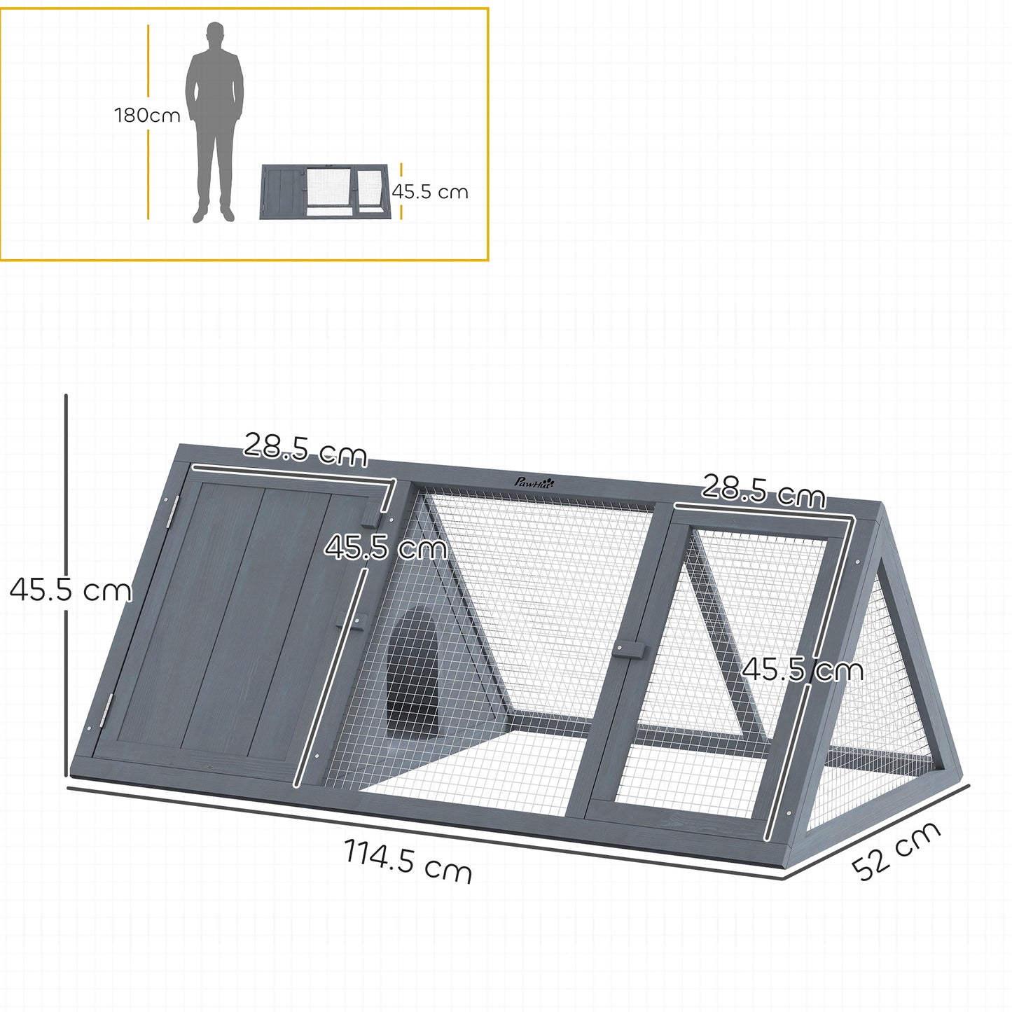 PawHut Rabbit Hutch, Wooden Guinea Pig Hutch with Run Doors, Outdoor Triangle Bunny House for Rabbits,Duck and Chicken