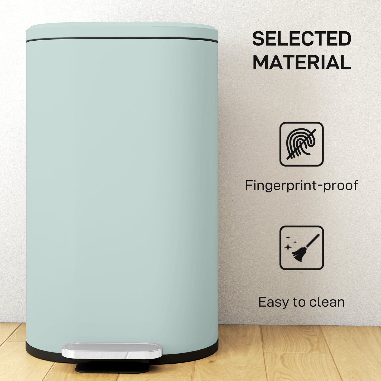 HOMCOM 30 L Modern Curved Kitchen Bin - Green