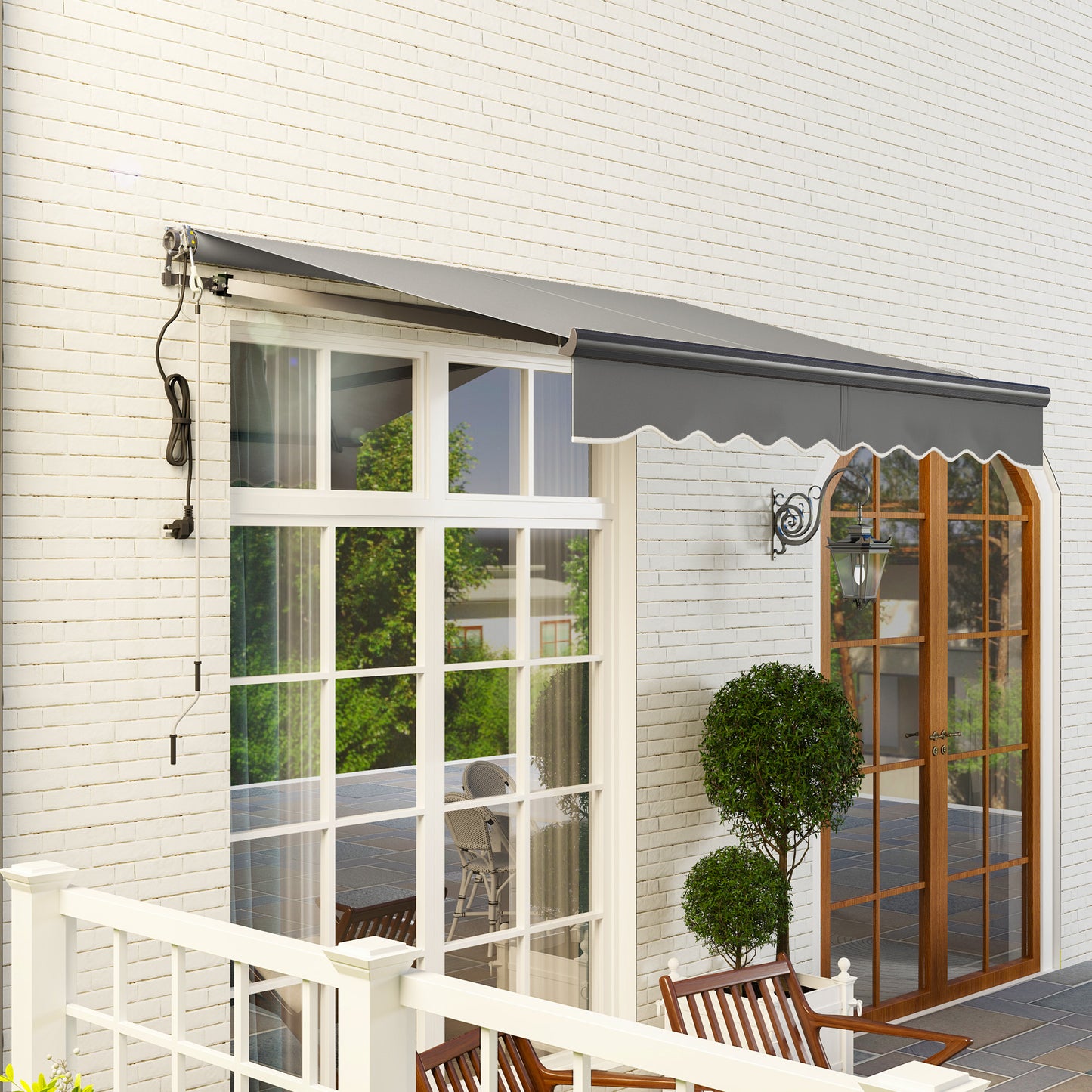Outsunny Electric Awning, 2.5 x 2m, Remote Control, Aluminium Frame, UV30+ Sun Shade Canopy for Garden Patio or Window, Dark Grey