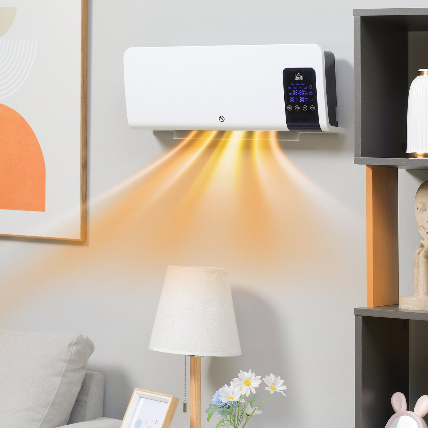HOMCOM Electric Heater, 2000W Wall Mounted Space Heater with Remote Control, White