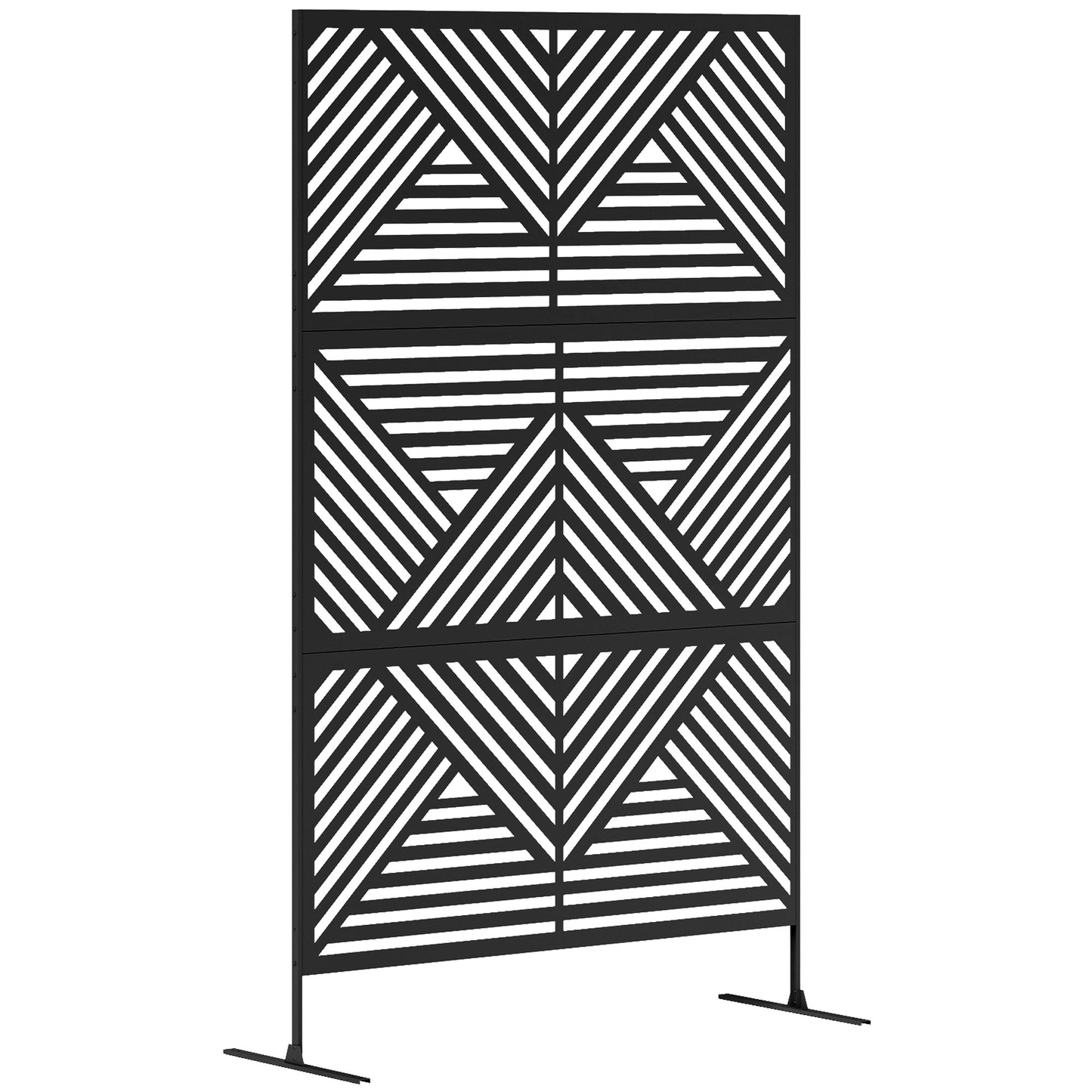Outsunny Garden Privacy Screen with Stand, 6.5FT Freestanding Metal Divider, Rhombus Style with Screws for Pool/Hot Tub, Black