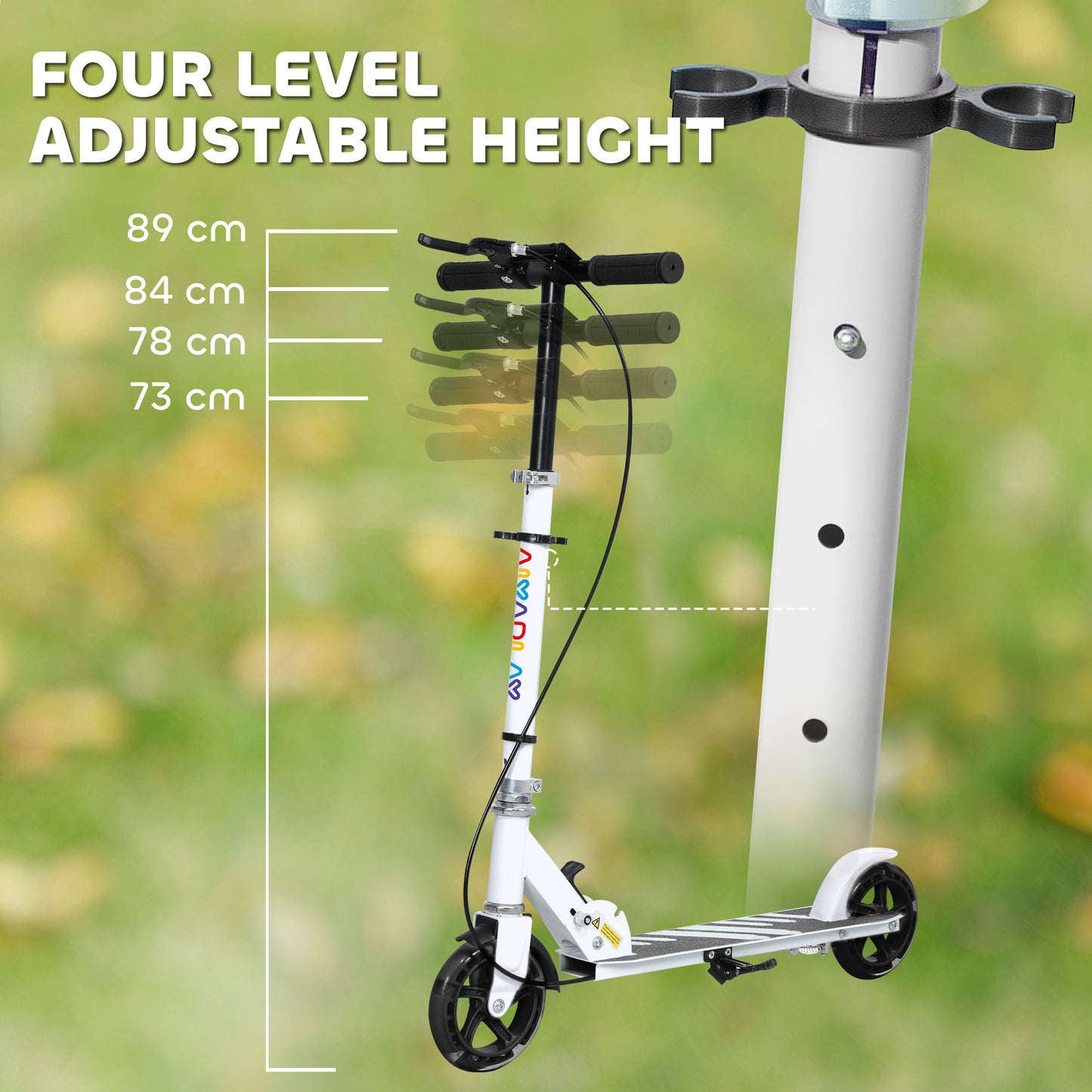 AIYAPLAY Scooter for Kids Aged 3-8 Years, with Adjustable Handle, Two Light Up Wheels, Handbrake, Rear Brake, White